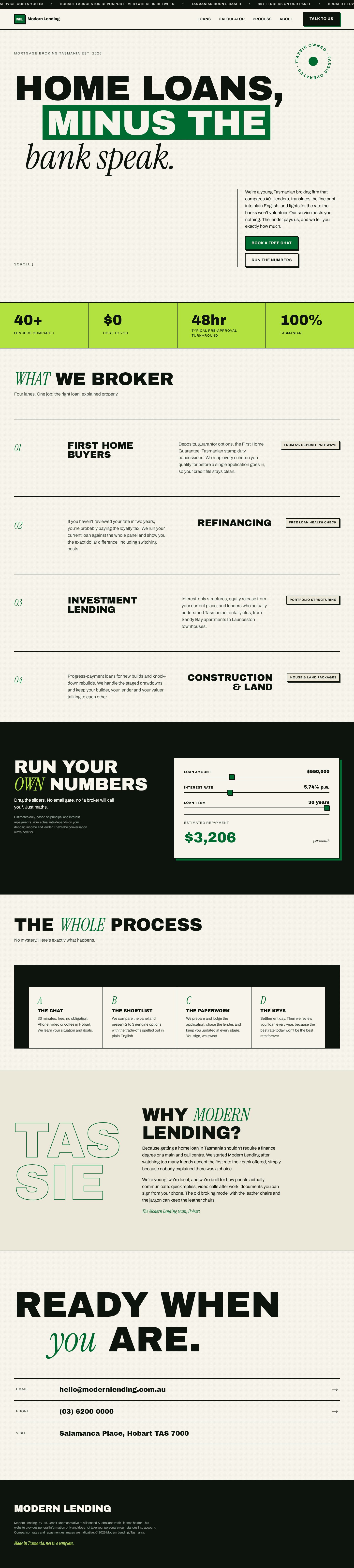 Modern Lending — full website from hero to footer
