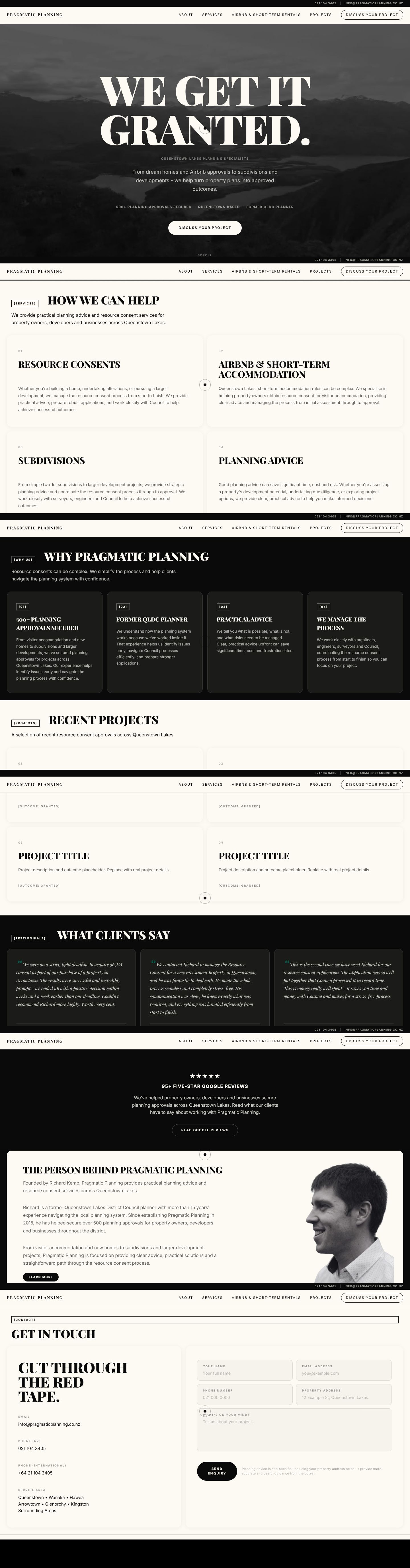 Pragmatic Planning, full website from hero to footer