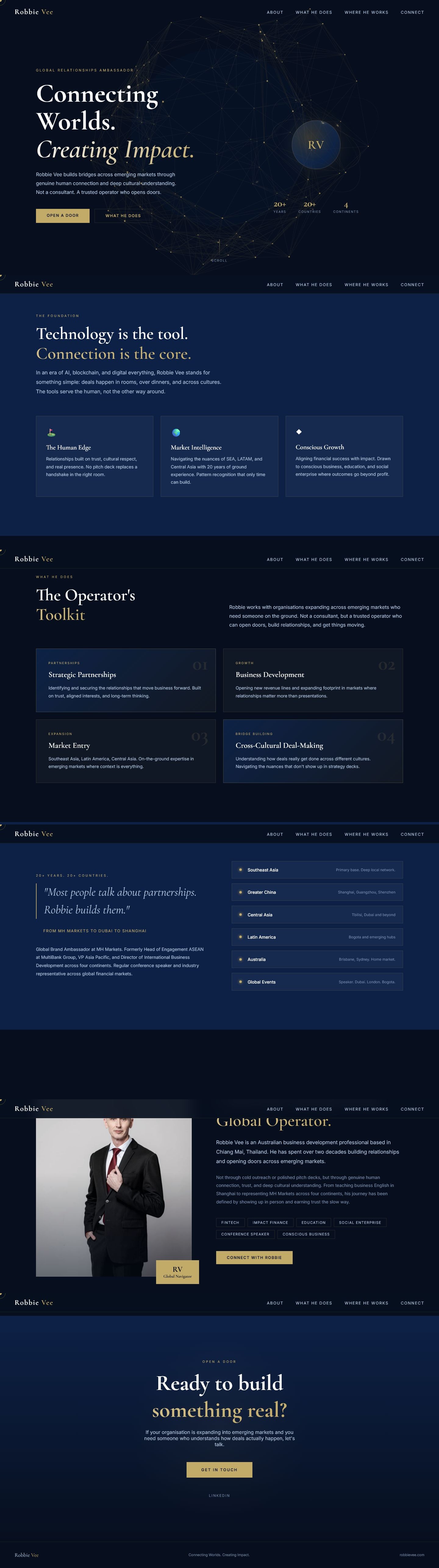 Robbie Vee, full website from hero to footer
